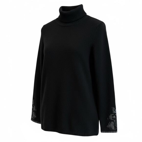 Bogner‎ Sweater Womens S Turtleneck Virgin Wool Lamb Leather Applique Old Money